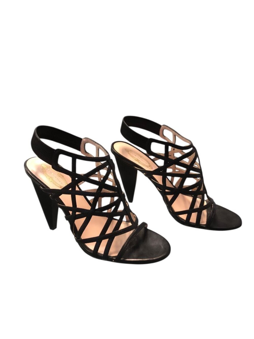 Elie Tahari Black Caged Leather Open Toe Slingback Sandals Womens Size 7